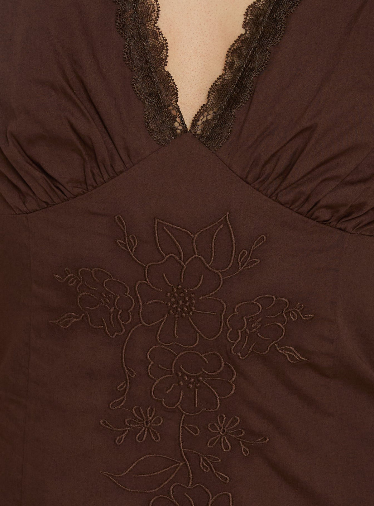 Splashy Lace Trim Mini Dress Chocolate