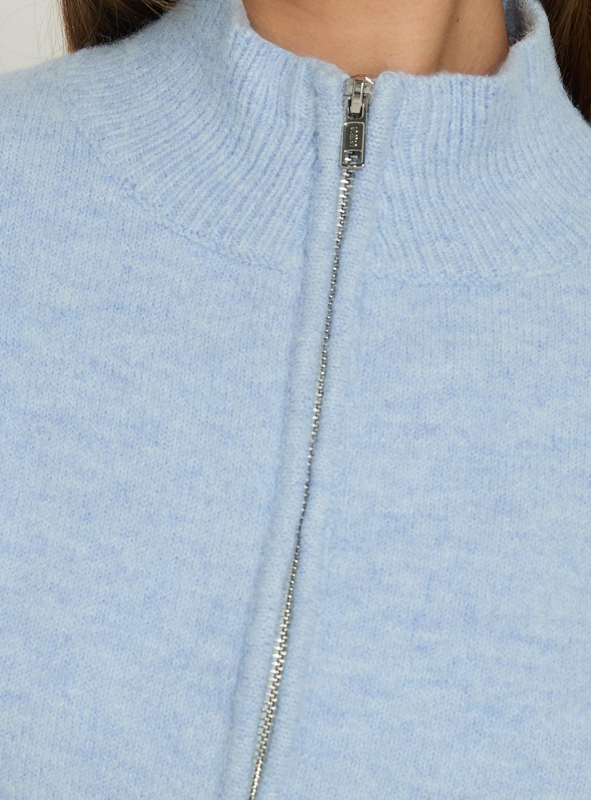 Designed with the Agneta Zip Through Funnel Neck Sweater Blue womens-jumpers in short length detail Princess Polly