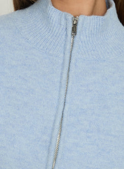 Designed with the Agneta Zip Through Funnel Neck Sweater Blue womens-jumpers in short length detail Princess Polly