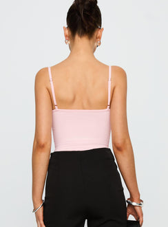 back view of model wearing Princess Polly Aetherial Lace Detail Bodysuit Pink Sleeveless Bodysuit 