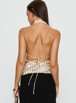 Cassendra Halter Scarf Top Cream Polka Dot
