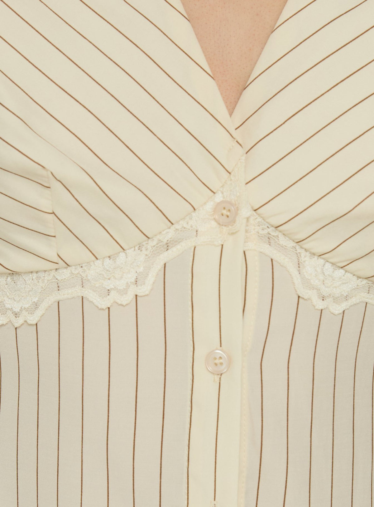 Maybella Short Sleeve Lace Detail Top Cream Stripe