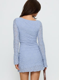 Imagica Long Sleeve Textured Mini Dress Blue