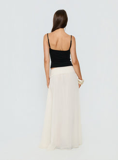 back view of model wearing Princess Polly Kaledia Chiffon Draped Maxi Skirt Cream Maxi Skirts Skirts 