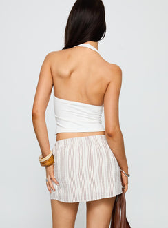 back view of model wearing Princess Polly Hide And Seek Mini Skirt Beige Multi Mini Skirts Skirts 