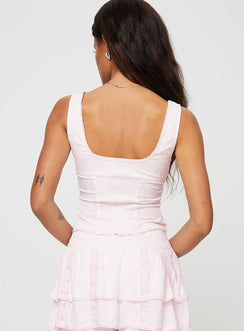 Front view of model wearing  front Princess Polly Sleeveless Square Neck  Cheyla Top Pink