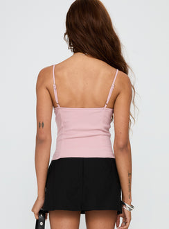 back view of model wearing Princess Polly Kiss And Tell Top Blush Sleeveless Square Neck 