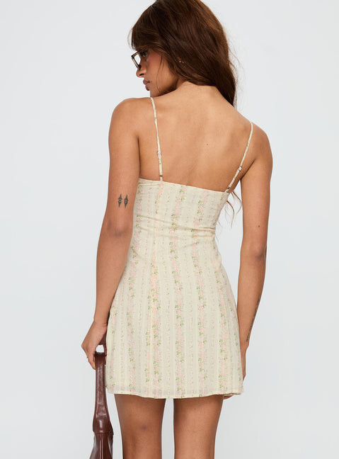 back view of model wearing Princess Polly Peppie Mini Dress Multi Floral Sweetheart Neckline 