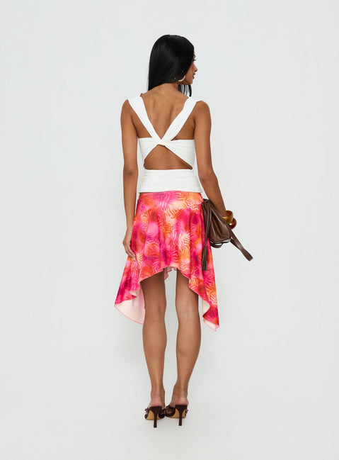 back view of model wearing Princess Polly Kimberlee Asymmetrical Midi Skirt Multi Skirts 