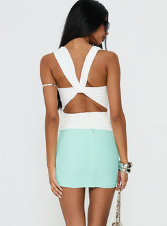 back view of model wearing Princess Polly Justina Bandage Mini Skirt Jelly Mint Mini Skirts Skirts 