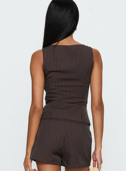 Party Invitations Tailored Top Brown Pinstripe