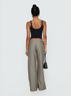 back view of model wearing Princess Polly Jette Tailored Buckle Pant Taupe Pinstripe Mid Rise Pants Pants 