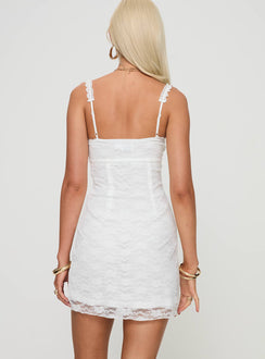 back view of model wearing Princess Polly Wignall Mini Dress White Square Neck 