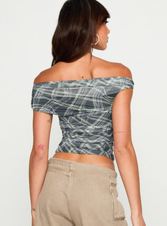 back view of model wearing Princess Polly Sweet Embrace Off Shoulder Top Multi Short Sleeves straight 