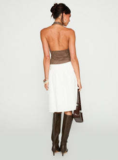 back view of model wearing Princess Polly Snowflakes Tie Side Midi Skirt White Skirts 