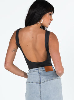 back view of model wearing Princess Polly Beresford Bodysuit Black Sleeveless Bodysuit 