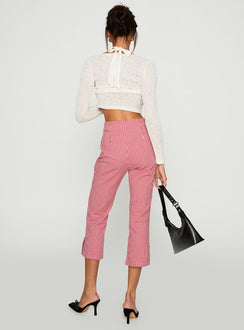 back view of model wearing Princess Polly Mignonette Capri Pant Red Gingham Pants 