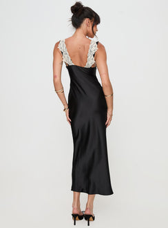 back view of model wearing Princess Polly Nourish Maxi Dress Black V-Neck 