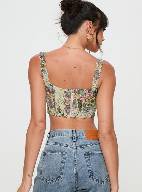 back view of model wearing Princess Polly Tender Heart Corset Top Multi Sleeveless Square Neck 