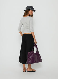 Designed with the Lunea Concealed Waistband 3/4 Pant Black Tall womens-regular-pants in mid-rise back view of model wearing Princess Polly