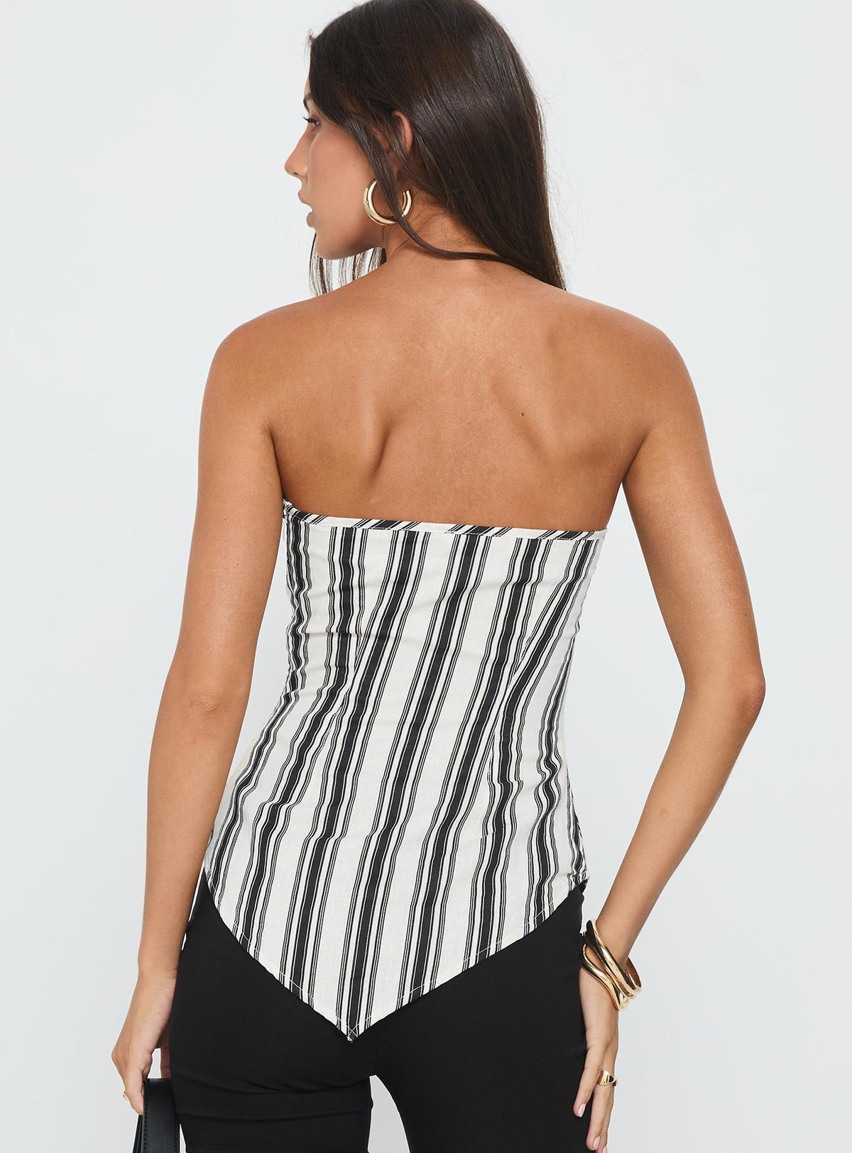 Palo Alto Strapless Scarf Top Black / White Stripe