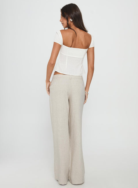back view of model wearing Princess Polly Syrena Tailored Wide Leg Pant Natural Mid Rise Pants Pants 