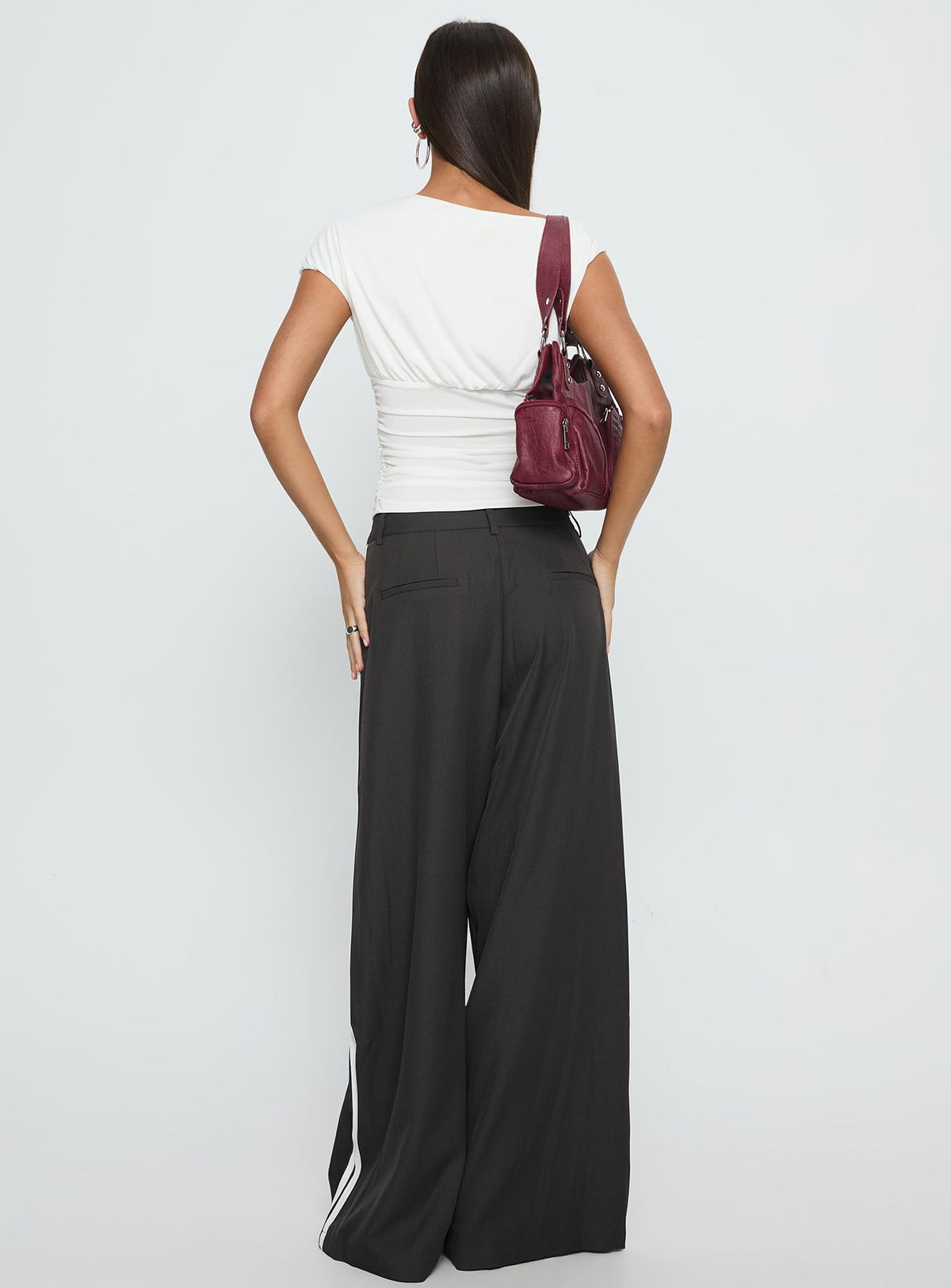 back view of model wearing Princess Polly Serenity Pant Ash Low Rise Pants 