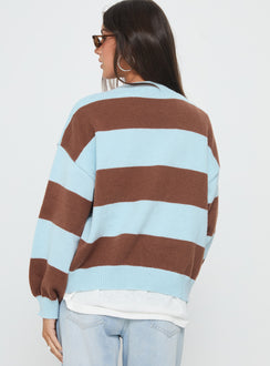 back view of model wearing Princess Polly Ardentia Crew Neck Knit Sweater Aqua Stripe Longline Jumpers Jumpers 