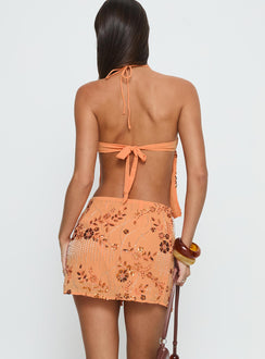 back view of model wearing Princess Polly What A Coincidence Beaded Mini Skirt Orange Skirts 