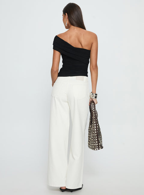back view of model wearing Princess Polly Catiana Low Rise Wide Leg Jeans White Low Rise Jeans Jeans 