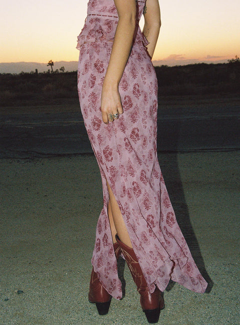   front view of model wearing Princess Polly Nikolise Maxi Skirt Purple Petite Maxi Skirts Skirts 