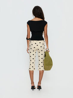 back view of model wearing Princess Polly Samaira Capri Pant Cream Polka Dot Mid Rise Pants Pants 