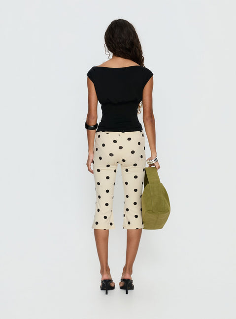 back view of model wearing Princess Polly Samaira Capri Pant Cream Polka Dot Mid Rise Pants Pants 