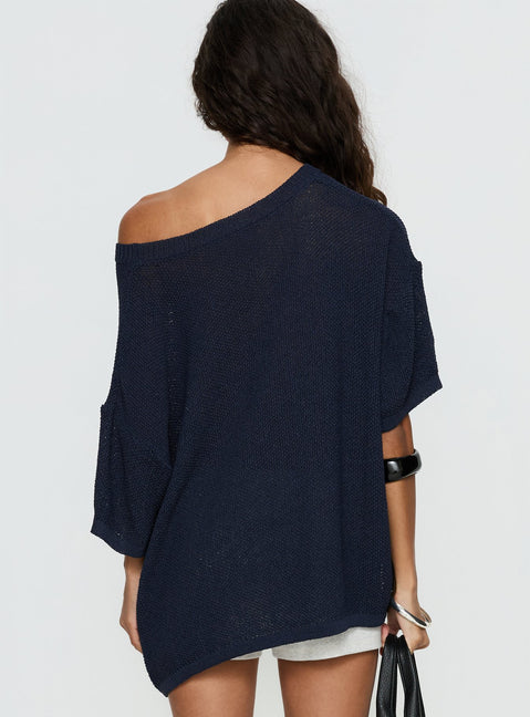 Seara Off Shoulder Knit Top Navy