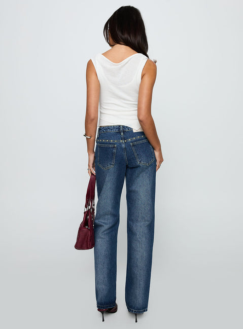 So Dazzling Studded Low Rise Straight Leg Jeans Dark Wash Low Rise Jeans Jeans 