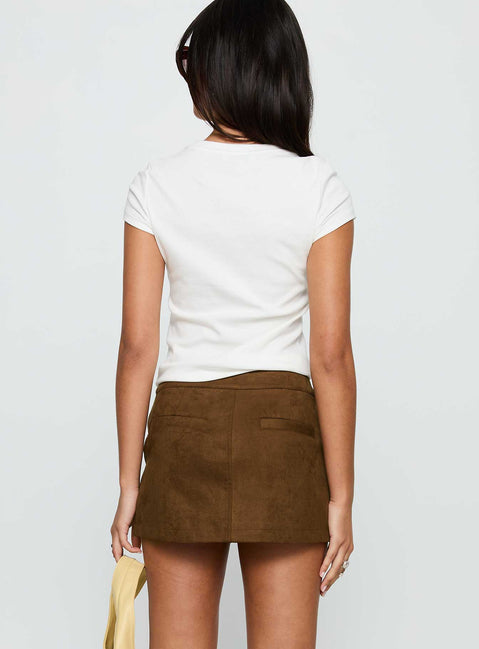 back view of model wearing Princess Polly Rhodeo Mini Skirt Brown Mini Skirts Skirts 