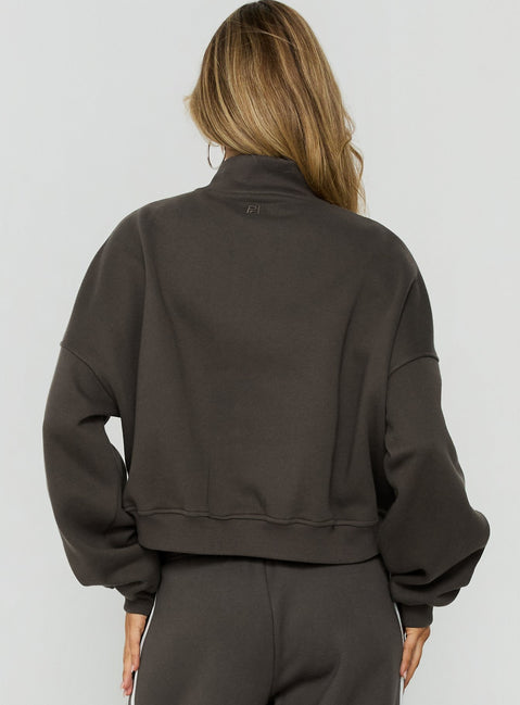Presenting the Anyya Funnel Neck Crew Jumper Iron Grey womens-jumpers in short length back view of model wearing Princess Polly
