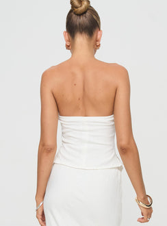 back view of model wearing Princess Polly Birdie Asymmetric Linen Blend Top White Sleeveless straight 