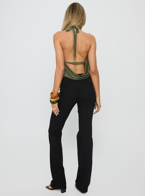 back view of model wearing Princess Polly Twinflame Low Rise Hardware Pants Black Low Rise Pants 