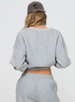 back view of model wearing Princess Polly Dream Fleece Classic Crewneck Sweatshirt Grey Marle Jumpers 