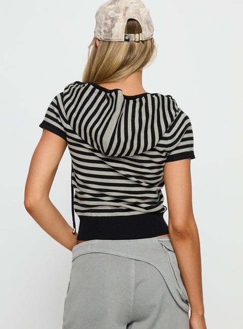 Kahlee Zip Through Hoodie Grey / Black Stripe