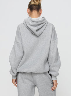 back view of model wearing Princess Polly Dream Fleece Classic Hoodie Grey Marle Longline Jumpers Jumpers 