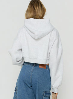 Designed with the Zellah Double Ended Zipper Hoodie Grey Marle womens-jumpers in short length back view of model wearing Princess Polly