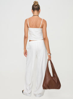 Top and pant set white Camisole top, adjustable straps, invisible zip fastening, relaxed fit, elasticated