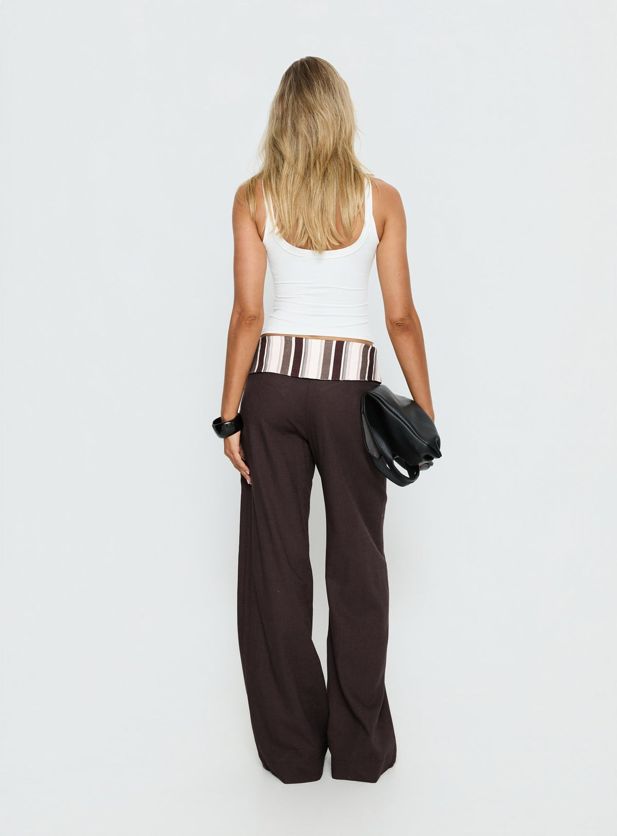 back view of model wearing Princess Polly Quenlin Folded Straight Leg Pant Multi Mid Rise Pants Pants 