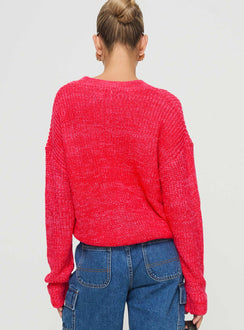 back view of model wearing Princess Polly Bae Sweater Pink/ Red Jumpers 
