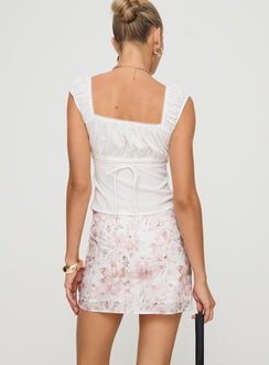 back view of model wearing Princess Polly Gemelli Mini Skirt Floral Mini Skirts Skirts 