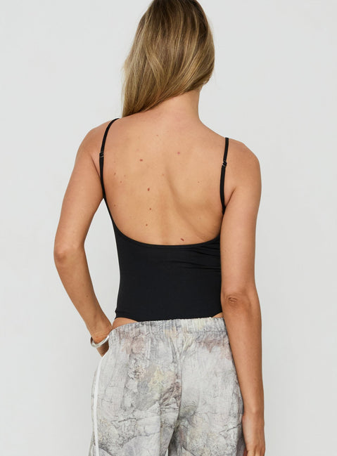 Designed with the Daily Define Thin Strap Low Back Bodysuit Black featuring sleeveless design back view of model wearing Princess Polly