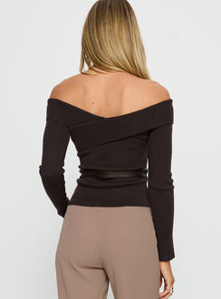 Ellenore Belt Detail Off Shoulder Top Brown