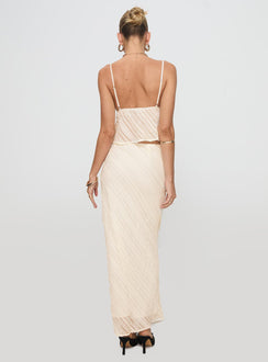 back view of model wearing Princess Polly Jacintha Maxi Skirt Cream Maxi Skirts Skirts 